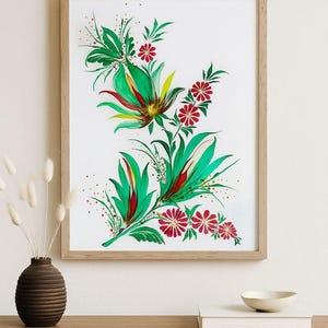 Pintura original de arte popular ucraniano (tamaño A4) - Arte mural o postal de estilo étnico - Única - Apoya a Ucrania - Regalo pintado a mano - Única unidad
