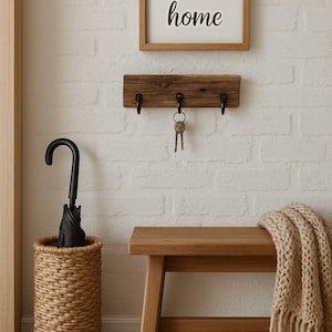 Rustic Key Holder from Reclaimed Wood – 3 Hook Wall Organizer – Natural Farmhouse Decor – Necklace or Medal Rack – Handmade in Ukraine