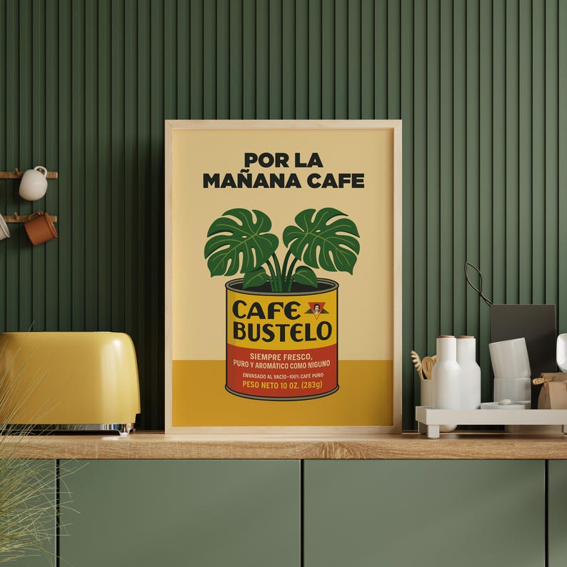Vintage Cafe Bustelo Coffee Wall Art Poster, Retro Coffee Poster, Spanish Home Decor, Hispanic Latino Coffee Art, Debi Tirar Mas Fotos Art image 3