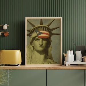 Vintage Freiheitsstatue puertoricanische Flagge Wand-Kunst-Plakat, New York Plakat, puertoricanische Kunst, Nuevamayork-Wand-Dekor, DMMF-Kunst