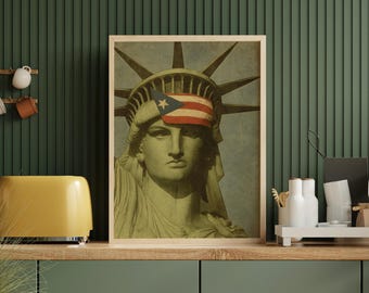 Vintage Statue of Liberty Puerto Rican Flag Wall Art Poster, New York Poster, Puerto Rican Art, Nuevayork Wall Decor, DTMF Art