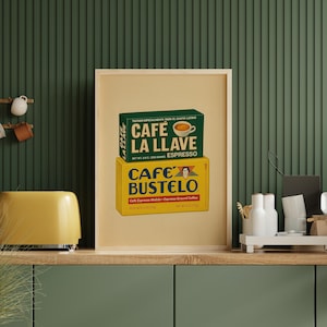 Vintage Cafe Bustelo & Cafe La Llave Espresso DIGITAL ART PRINT, Spanish Cafe Art, Latin Coffee Poster, Coffee Lover Art, Hispanic Espresso