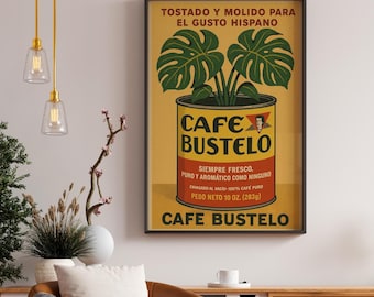 Vintage Cafe Bustelo Coffee DIGITAL PRINT Poster, Retro Coffee Poster, Spanish Home Decor, Hispanic Latino Art, Kitchen Wall Decor