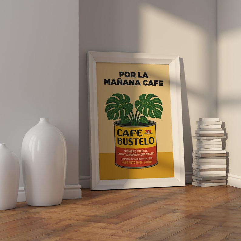 Vintage Cafe Bustelo Coffee Wall Art Poster, Retro Coffee Poster, Spanish Home Decor, Hispanic Latino Coffee Art, Debi Tirar Mas Fotos Art image 4