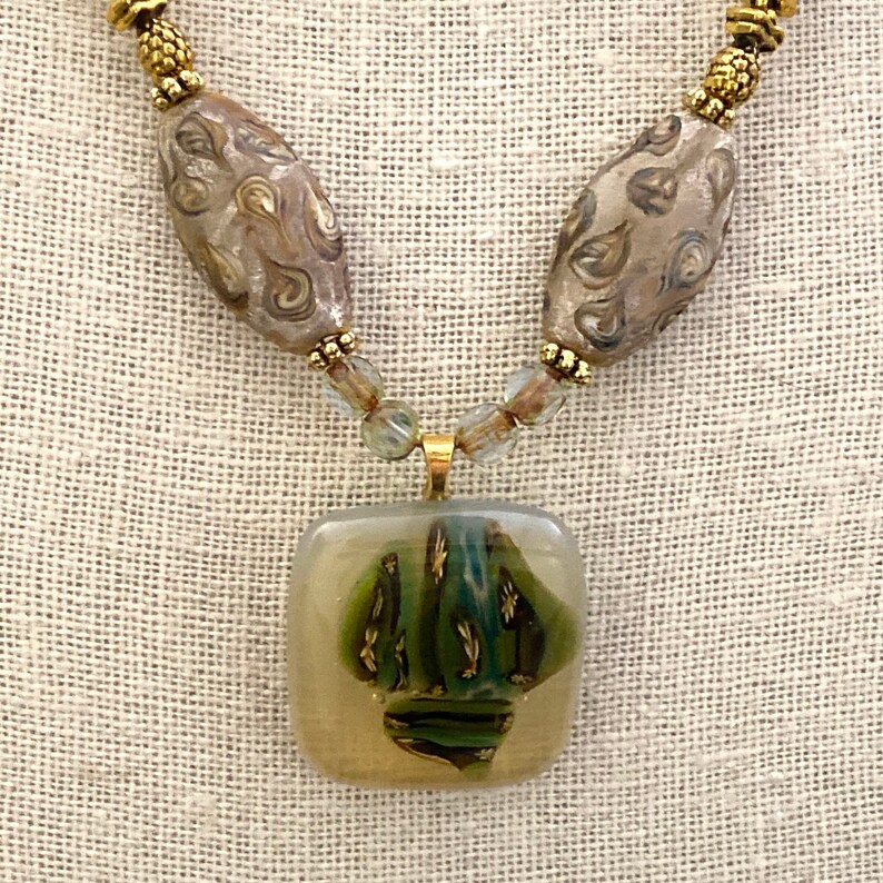 Natural Colored Oil Spill Fused Glass Necklace