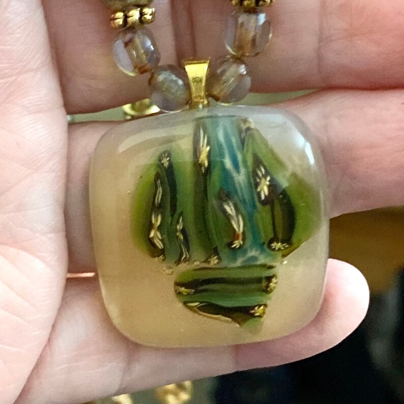 Natural Colored Oil Spill Fused Glass Necklace