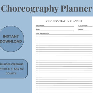 Choreography Planner for Dance Teachers and Choreographers, Dance Routine Printable Notes, Choreo Pages, Customizable Counts