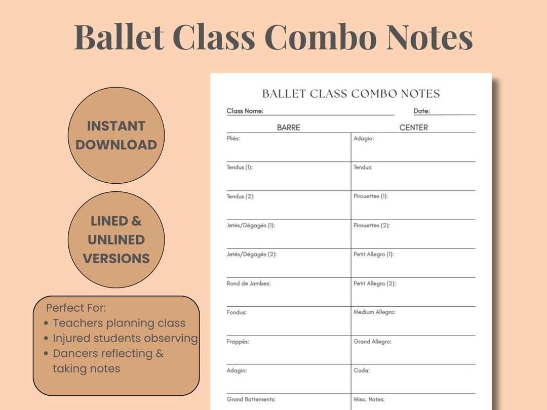 Ballet Combo Printable Planner, Barre and Center Worksheet, Dance ...