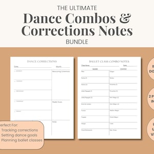 Pode incluir: Um pacote de notas de dança imprimíveis com correções de dança e notas de combinação de aulas de balé. O pacote inclui versões com e sem linhas e é um download instantâneo.