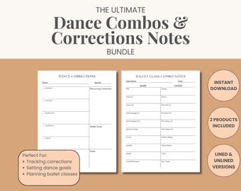 Dance Combo & Correction Guide, Ballet Combo Printable Planner, Corrections Tracker Template, Teacher Resource, Goals Worksheet for Dancers