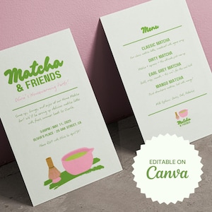 Matcha Party Invitation, Home Cafe Invitation and Menu, Matcha Housewarming, Matcha Birthday Invitation, Editable in Canva