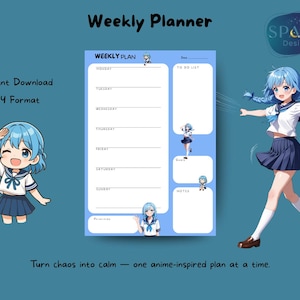 Cute Anime Weekly Planner | Weekly Planner Printable | Bluehead Schoolgirl