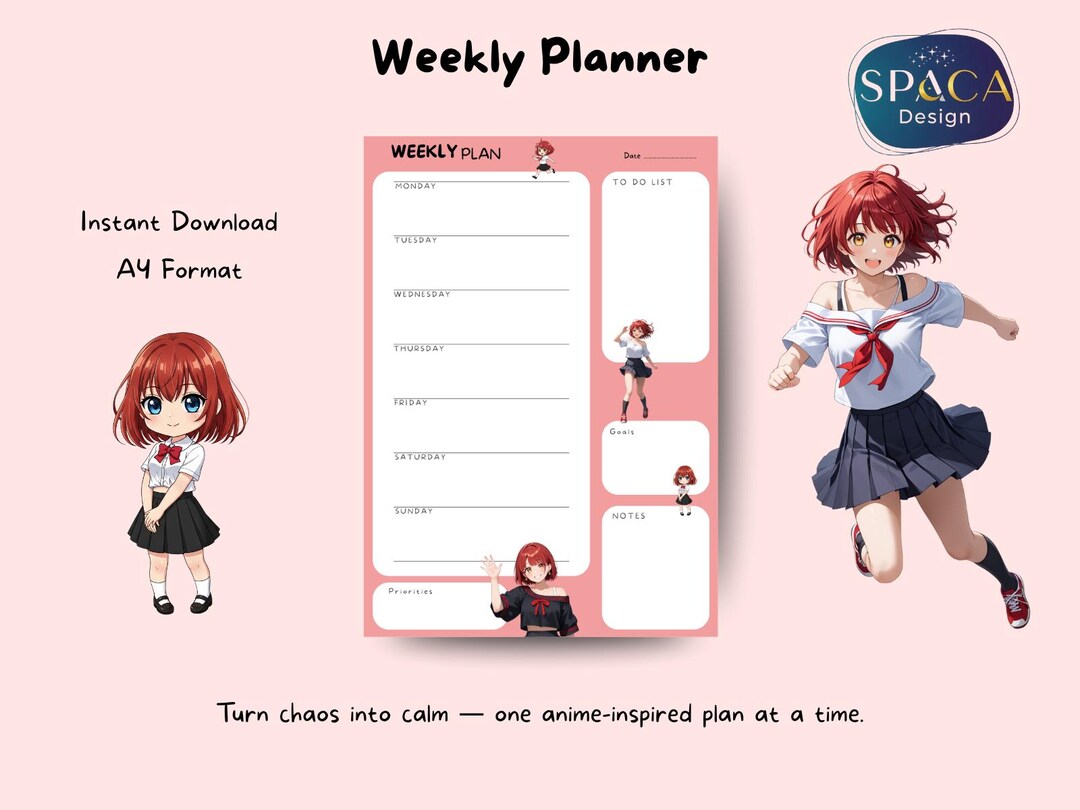 Cute Anime Weekly Planner | Weekly Planner Printable | Redhead ...