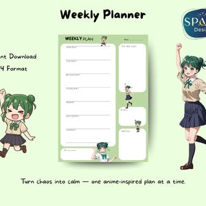 Cute Anime Weekly Planner | Weekly Planner Printable | Greenhead Schoolgirl