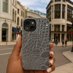 Silver Metallic Crocodile iPhone Case: Luxe Faux Croc Texture