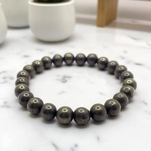 Pyrite Bracelet 8mm – Natural Stone Stretch Beaded Bracelet for Men and Women