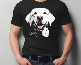 Maglietta con ritratto di Labrador bianco / Maglietta con muso di cane, maglietta con nome dell'animale domestico