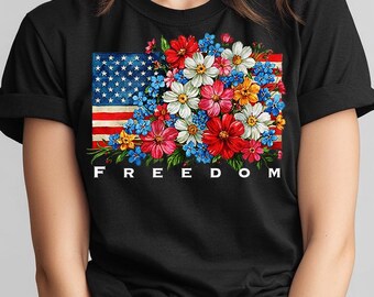 Maglietta con bandiera americana floreale