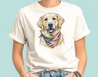 Maglietta patriottica con Golden Retriever / Maglietta per amanti dei cani con bandiera americana