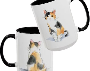 Mug, Calico Cat Watercolor, Cute Kitty Lover Gift, Animal Art Tea Cup, Cat Mom Present, Office Desk Decor, Gift for Her, Cat Owner Birthday