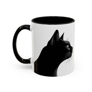 Mug, Black Cat Design Coffee Cup - Gifts for Cat Lovers, Spooky Halloween Decor, Unique Animal Print Kitchenware, Cat Lady Present, Cat