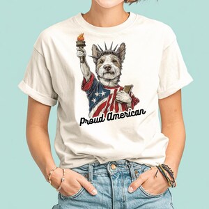Proud American Pup T-shirt, Patriotic Dog Tee, USA Flag Animal Shirt, Red White Blue Canine Top, America Lover Apparel