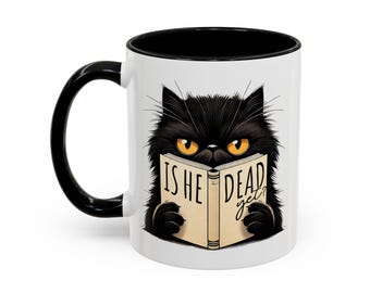 Taza de café, divertido gato negro. ¿Ya murió?, regalo de Halloween, taza para amantes de los gatos, 11 oz, 15 oz, taza de cerámica.