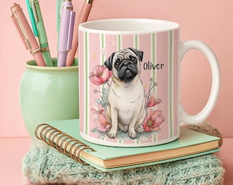 Tazza da caffè personalizzata con decorazione a forma di carlino / 11 oz 15 oz