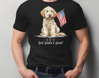 Maglietta Golden Doodle con bandiera americana / Maglietta patriottica per amanti dei cani