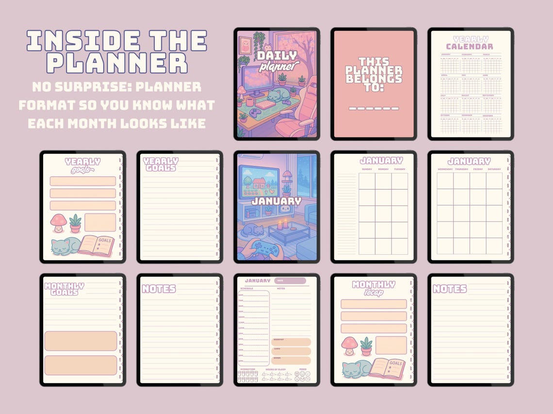 Cozy Gamer Hourly Daily Planner Bundle | Kawaii Gaming-inspired PDF- Weekly, Debt, Finance ...