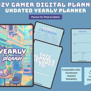 Cozy Cafe Gamer Girl Undated Yearly Planner - Weekly Planner, Goodnotes Planner, iPad Planner, Notability Planner