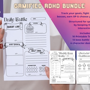 Gamified Planner for ADHD and Neurodivergent| Printable Self-Improvement Tools and Coloring Book Planner | Lifestyle trackers