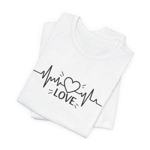 Heartbeat Love Tee - Unisex Short Sleeve Shirt, Heartbeat Print, Casual Wear, Gift for Couples, Valentine&#39;s Day, Music Lovers