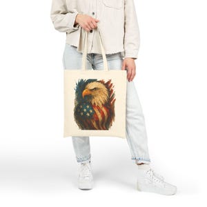 Patriotic Eagle Canvas Tote Bag | USA Flag Design, 4th of July, Eco-Friendly Shopping, Beach, Gifts for Her, Independence Day