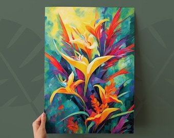 Tropical Bird of Paradise Modern Art Print | Botanical Wall Art | Tropical Flowers Fine Art | Available as Print or Canvas