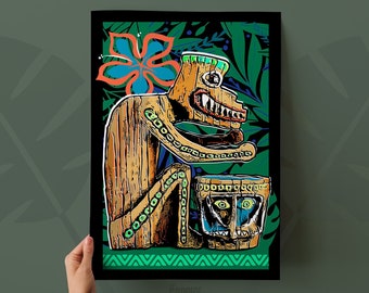 Enchanted Tiki Room Drummer Art Print | Tropical Tiki Bar Decor - Available as Print or Canvas