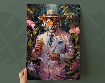 Tiger Tony - Bar Beast Series Tiki Art Print | Unique Home Bar Decor | Tropical Tiki Bar Decor - Available as Print or Canvas