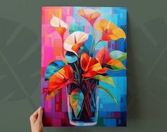 Exotic Calla Lily Art Print | Vibrant Tropical Wall Art for Living Room | Tiki Bar Decor | Available as Print or Canvas