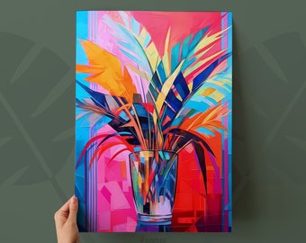 Pink Palm Leaf Art Print | Vibrant Tropical Wall Art for Living Room | Tiki Bar Decor | Botanical Wall Art | Available as Print or Canvas