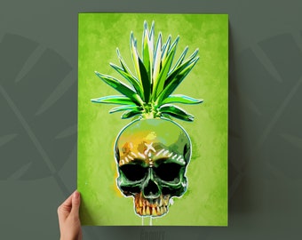 Pineapple Skull Art Print, Tropical Decor, Tiki Art, Skull Poster, Pineapple Wall Art, Beach Decor, Tiki Decor