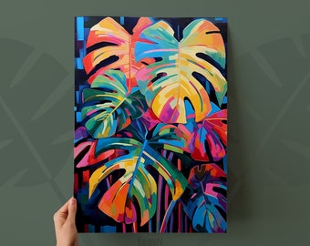 Monstera Leaf Painting Art Print | Tropical Wall Art | Trendy Wall Art for Living Room | Botanical Art | Available as Print or Canvas