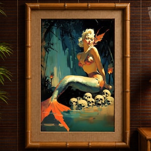 Dark Siren Mermaid Art Print – Gothic Nautical Wall Decor, Pirate Fantasy Horror Artwork, Vintage Pulp Mermaid illustration by Doc Martin