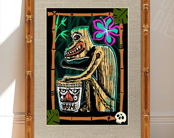 Enchanted Tiki Room Drummer Art Print: Disneyland Tiki Bar Decor