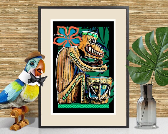 Disneyland Enchanted Tiki Room Drummer Fan Art Print Tiki Bar Decor Disneyland Tiki Art Tropical Decor