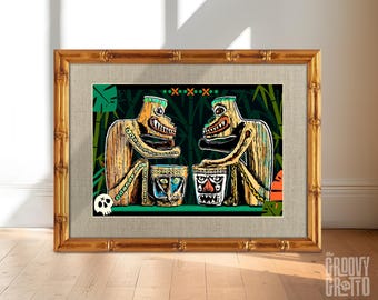Enchanted Tiki Room Drummers Art Print: Tropical Bar Decor
