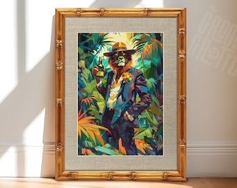 Lion Gentleman Art Print, Colorful Modern Animal Portrait, Maximalist Wall Decor, Bold Statement Art, Eclectic Home Decor Gift