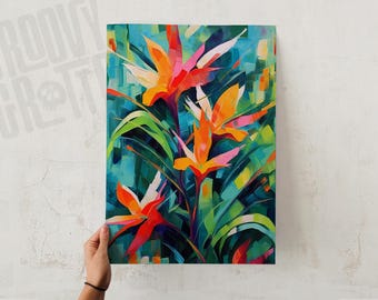 Bird of Paradise Art Print: Tropical Flower Canvas, Modern Wall Decor