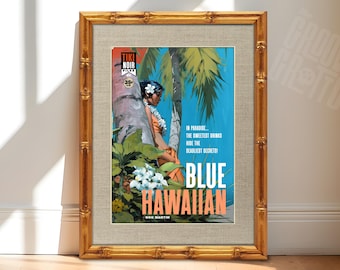 Blue Hawaiian Vintage Hawaii Poster Print – Tiki Noir Pinup Art, Tropical Island Wall Decor, Mid Century Tiki Bar Artwork