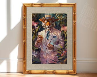 Tiger Gentleman Art Print, Sophisticated Animal Portrait, Luxury Wall Decor, Modern Masculine Office Art, Vintage Style Exotic Illustration