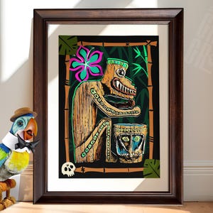 Enchanted Tiki Room Drummer, Fan Art Print | Tropical Tiki Bar Decor - Available as Print or Canvas